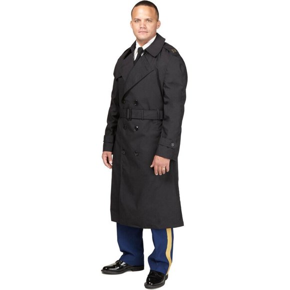 ARMY REGULATION UNIFORM BLACK TRENCH OVERCOAT ALL WEATHER ASU JACKET - Picture 1 of 3